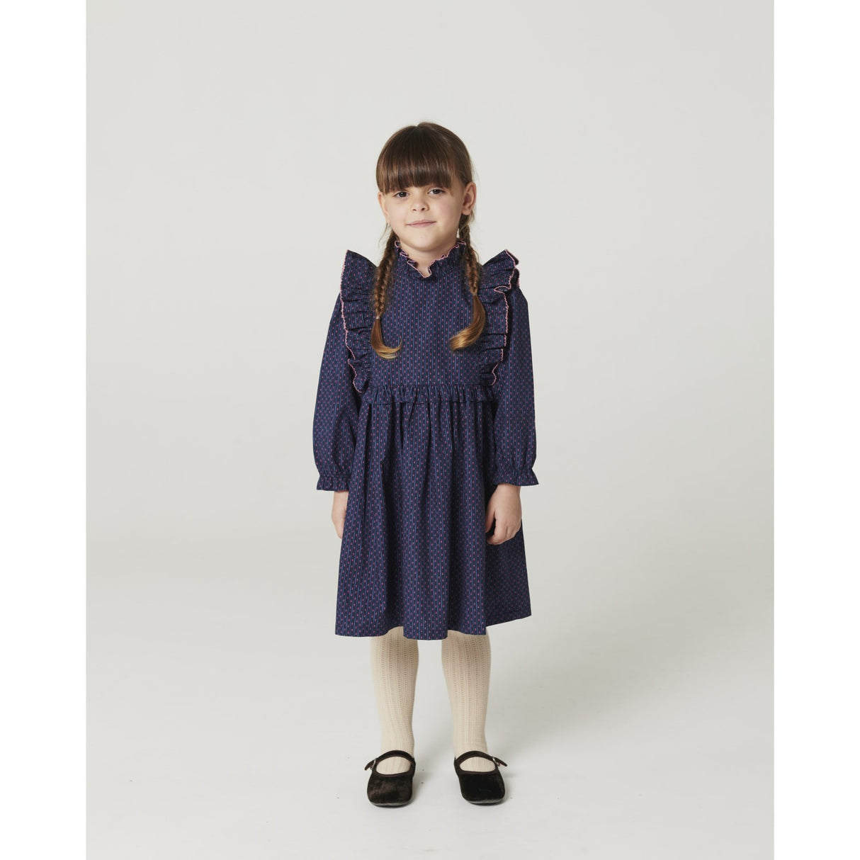 COPENHAGEN COLORS Navy Flower Aop Printed Frill Kjole