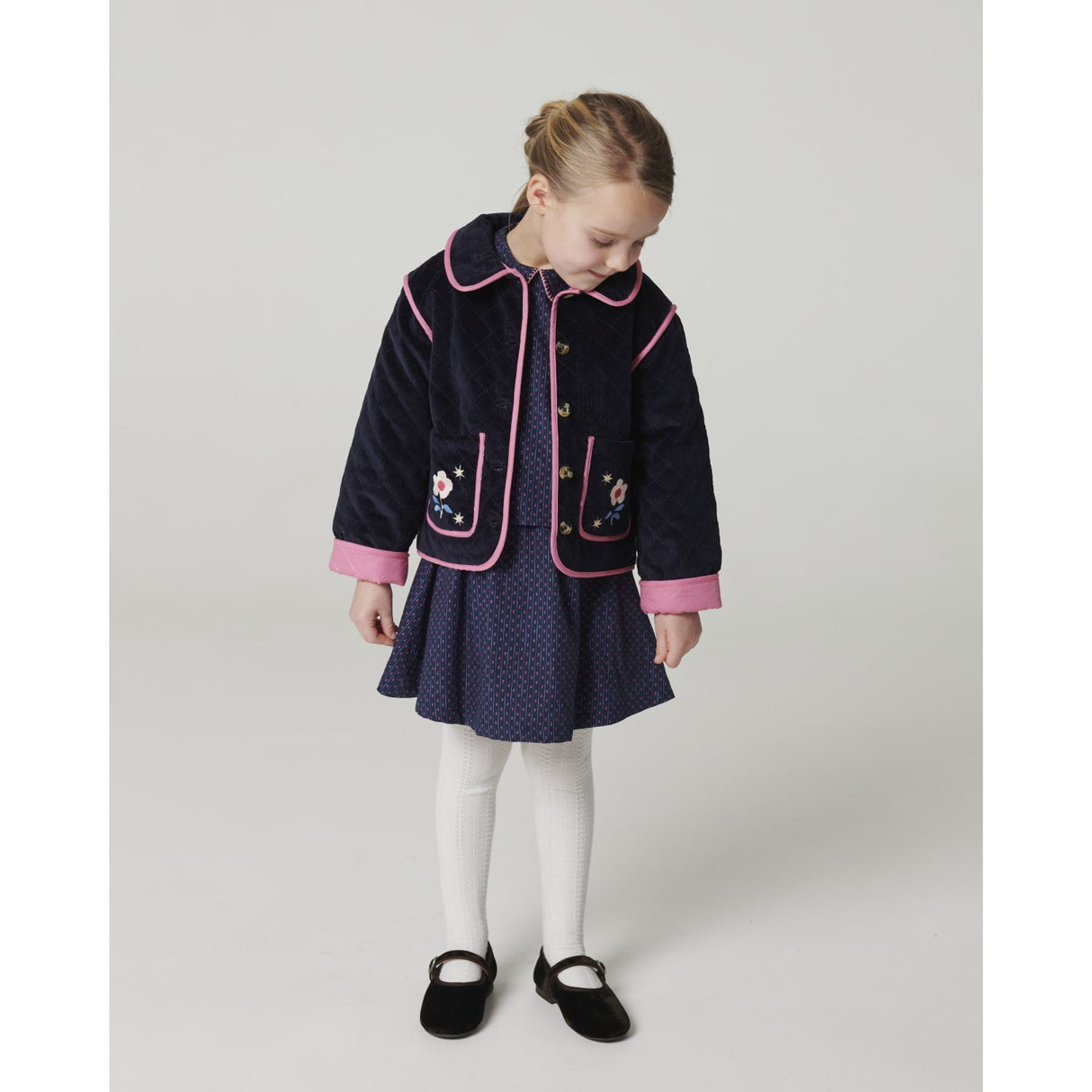 COPENHAGEN COLORS Navy Vattert Corduroy Jakke M/ Embroidery
