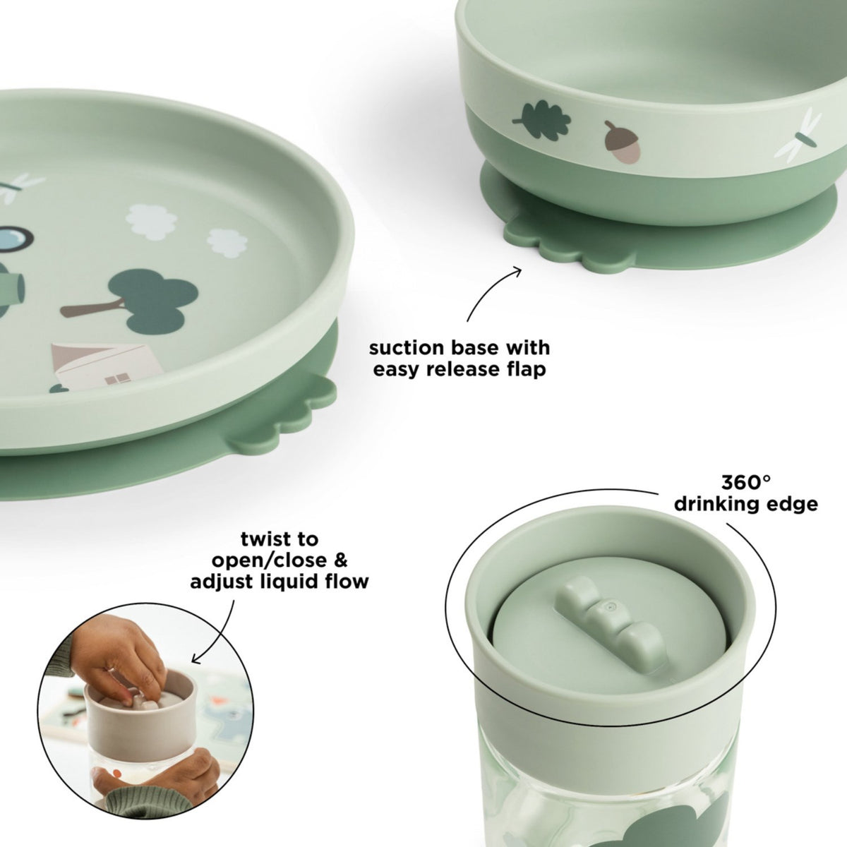 DonebyDeer Green Tiny Trails Foodie Dinner Sett Med Kopp