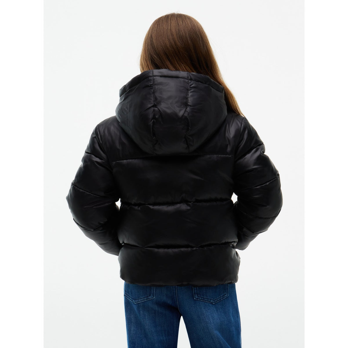Tommy Hilfiger Black-Black Hooded Shiny Puffer Jakke