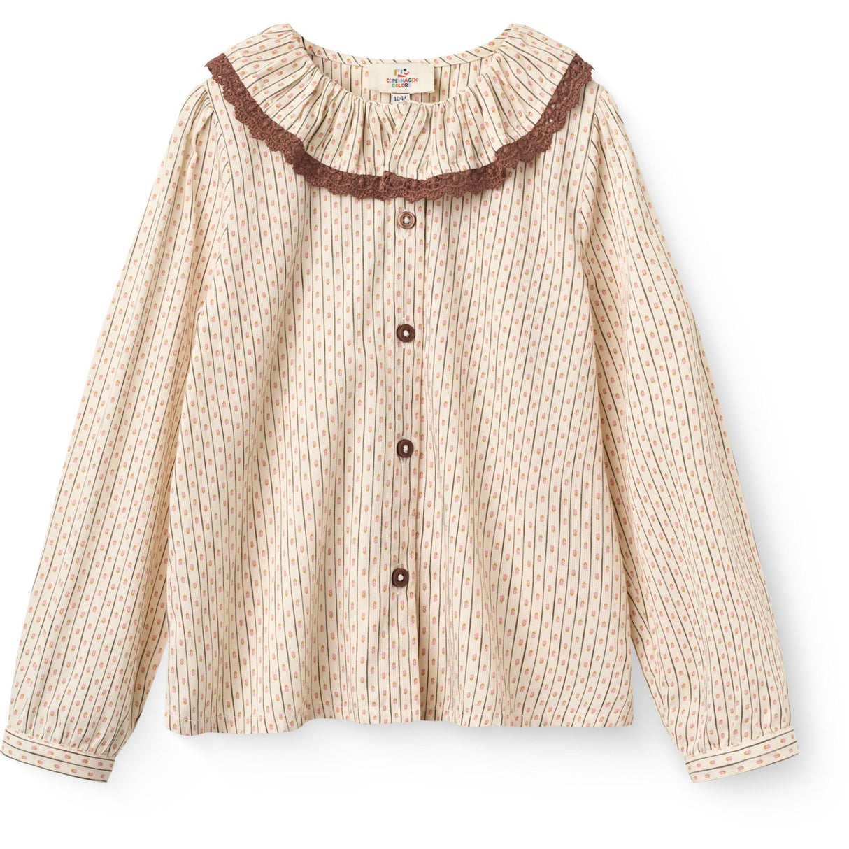 COPENHAGEN COLORS Sand Flower Print Aop Skjorte M/ Frill & Lace Piping