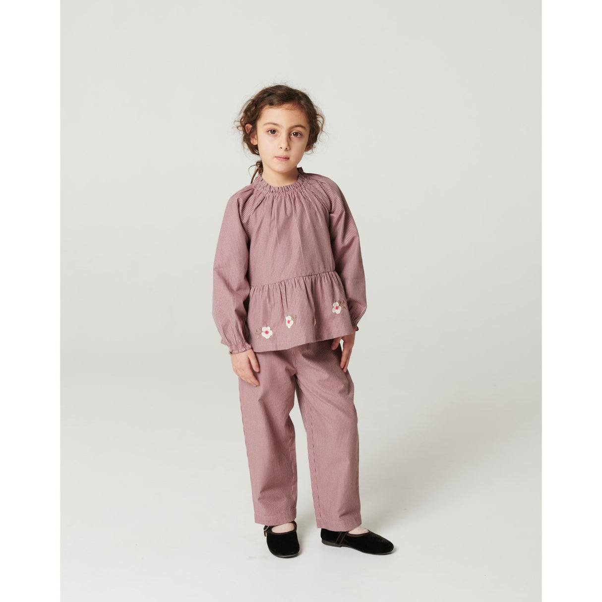 COPENHAGEN COLORS Winter Rose Check Comb. Bluse M/ Flower Embroidery