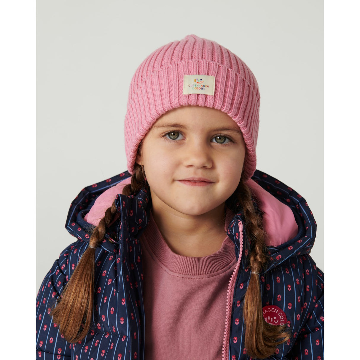 COPENHAGEN COLORS Navy Flower Aop 2 I 1 Puffer Jakke M/ Removable Ermer