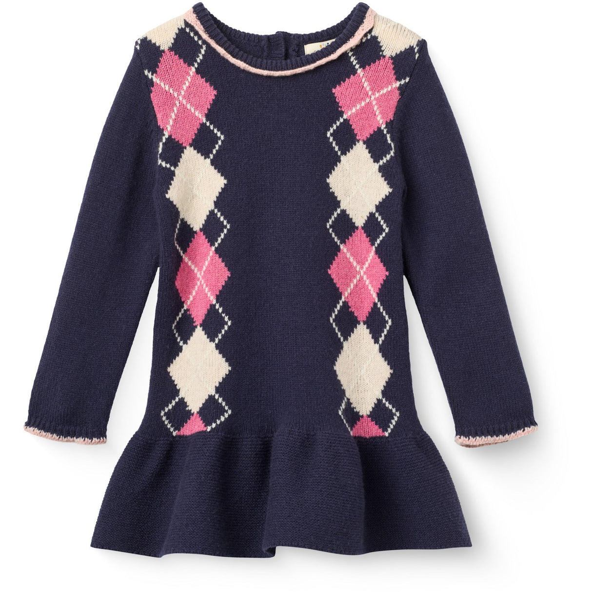 COPENHAGEN COLORS Navy/Soft Pink/Blossom Pink Comb. Argyle Kjole M/ Deco
