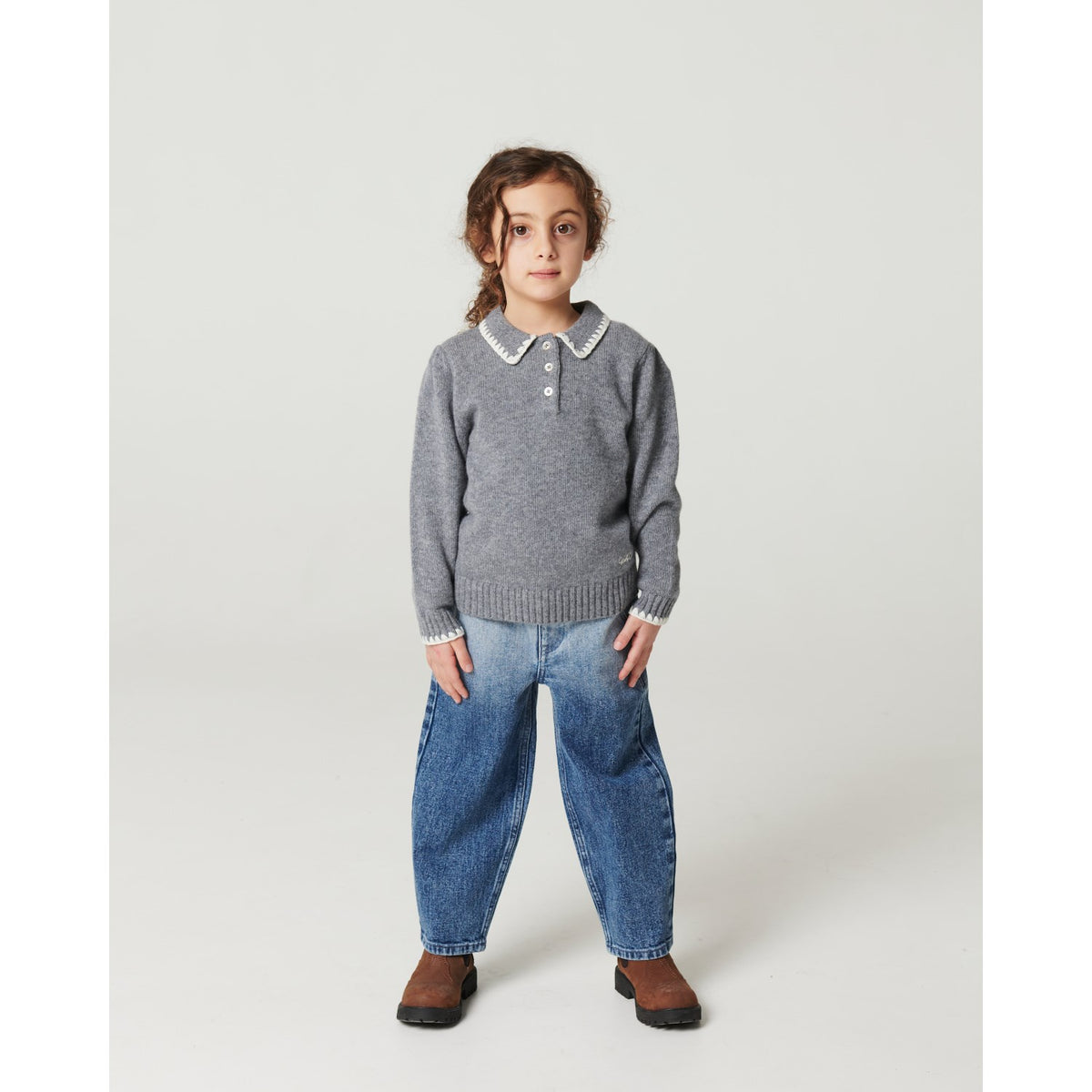 COPENHAGEN COLORS Grey Melange Comb. Cashmere Bluse M/ Halsbånd & Teppe Stitch