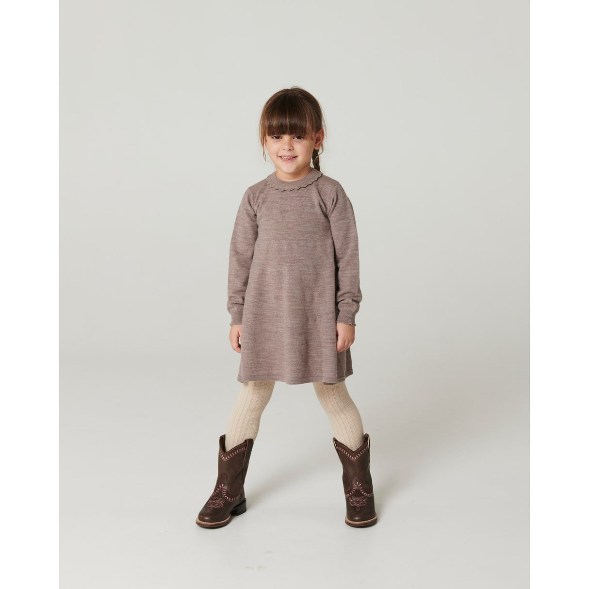 COPENHAGEN COLORS Natural Melange Classic Merino Kjole M/ Deco Neck