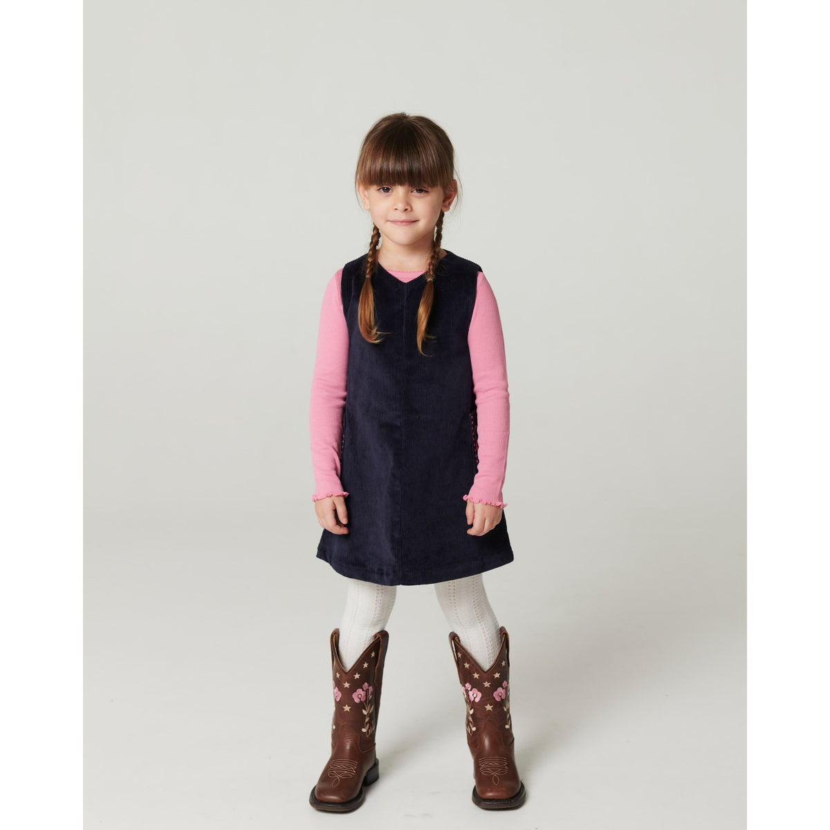 COPENHAGEN COLORS Navy Corduroy Kjole M/ Embroidery