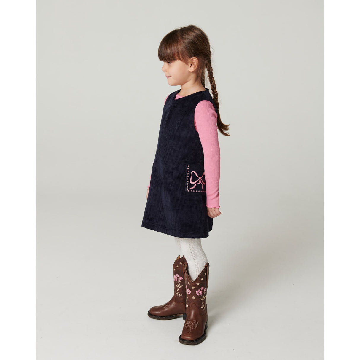 COPENHAGEN COLORS Navy Corduroy Kjole M/ Embroidery