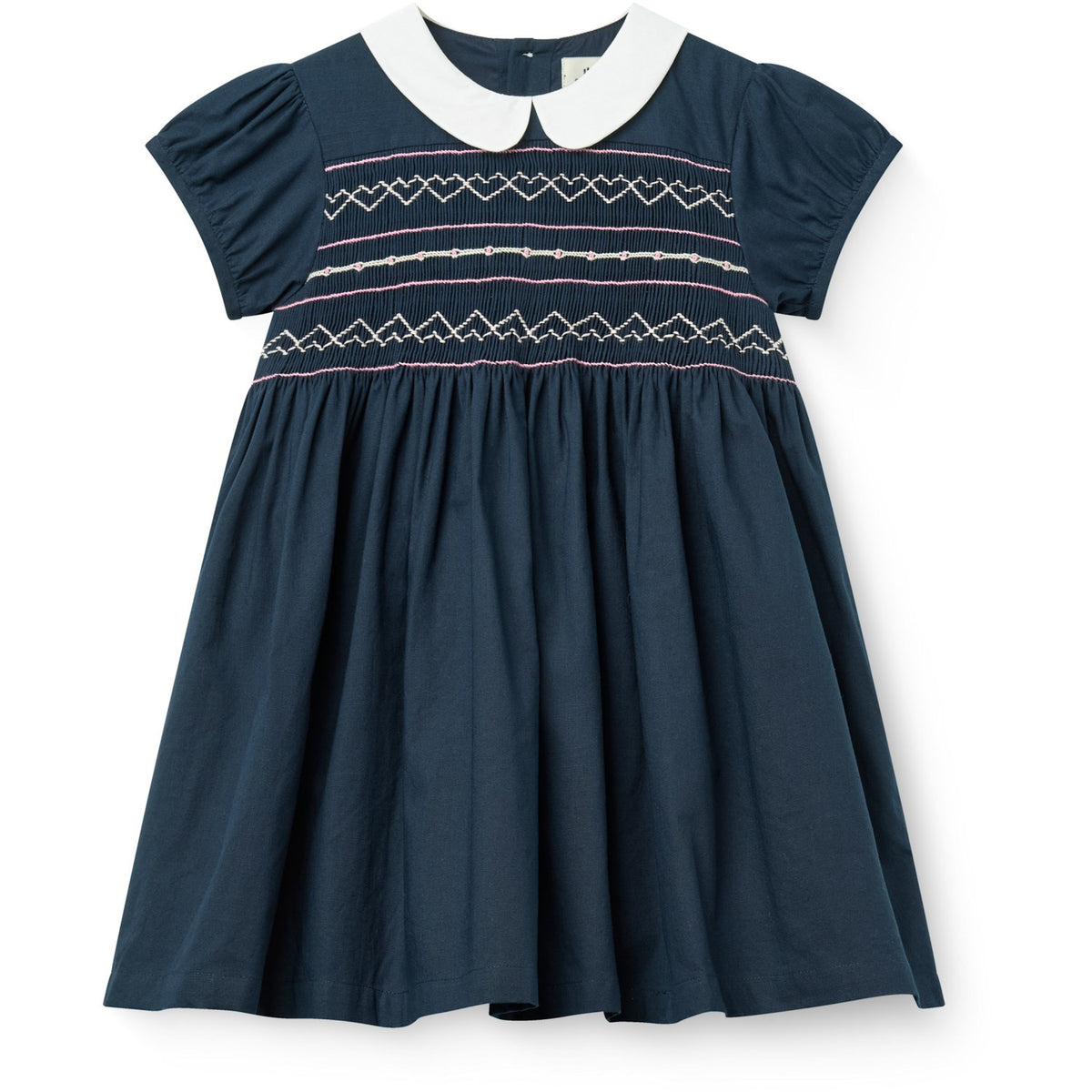COPENHAGEN COLORS Navy Comb. Kjole M/ Handmade Smock Embroidery