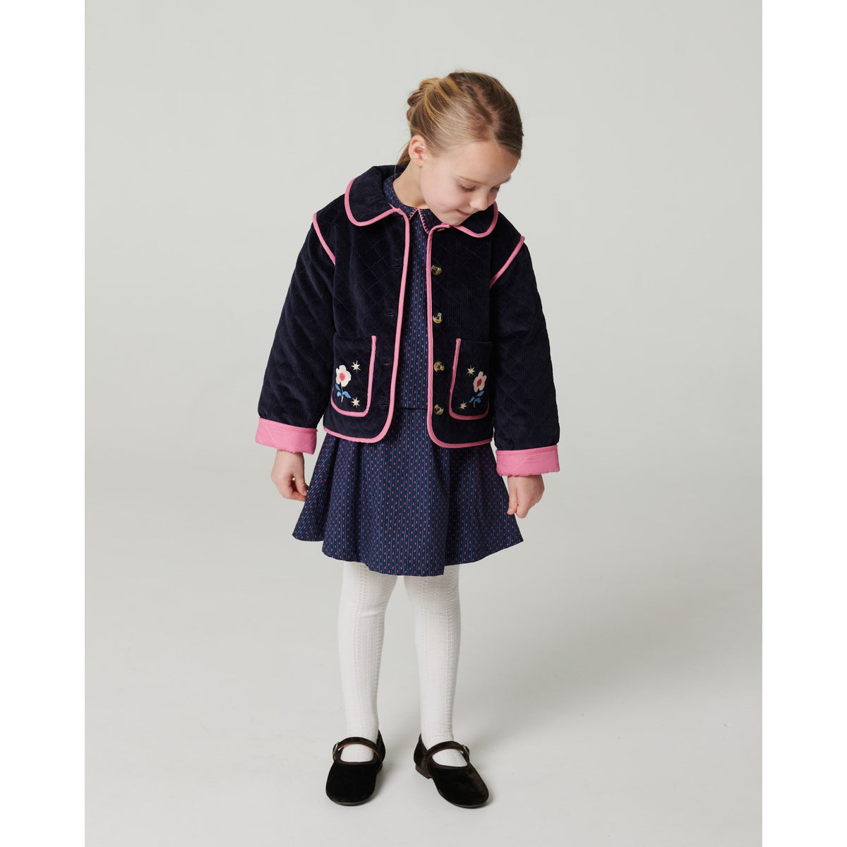 COPENHAGEN COLORS Navy Vattert Corduroy Jakke M/ Embroidery