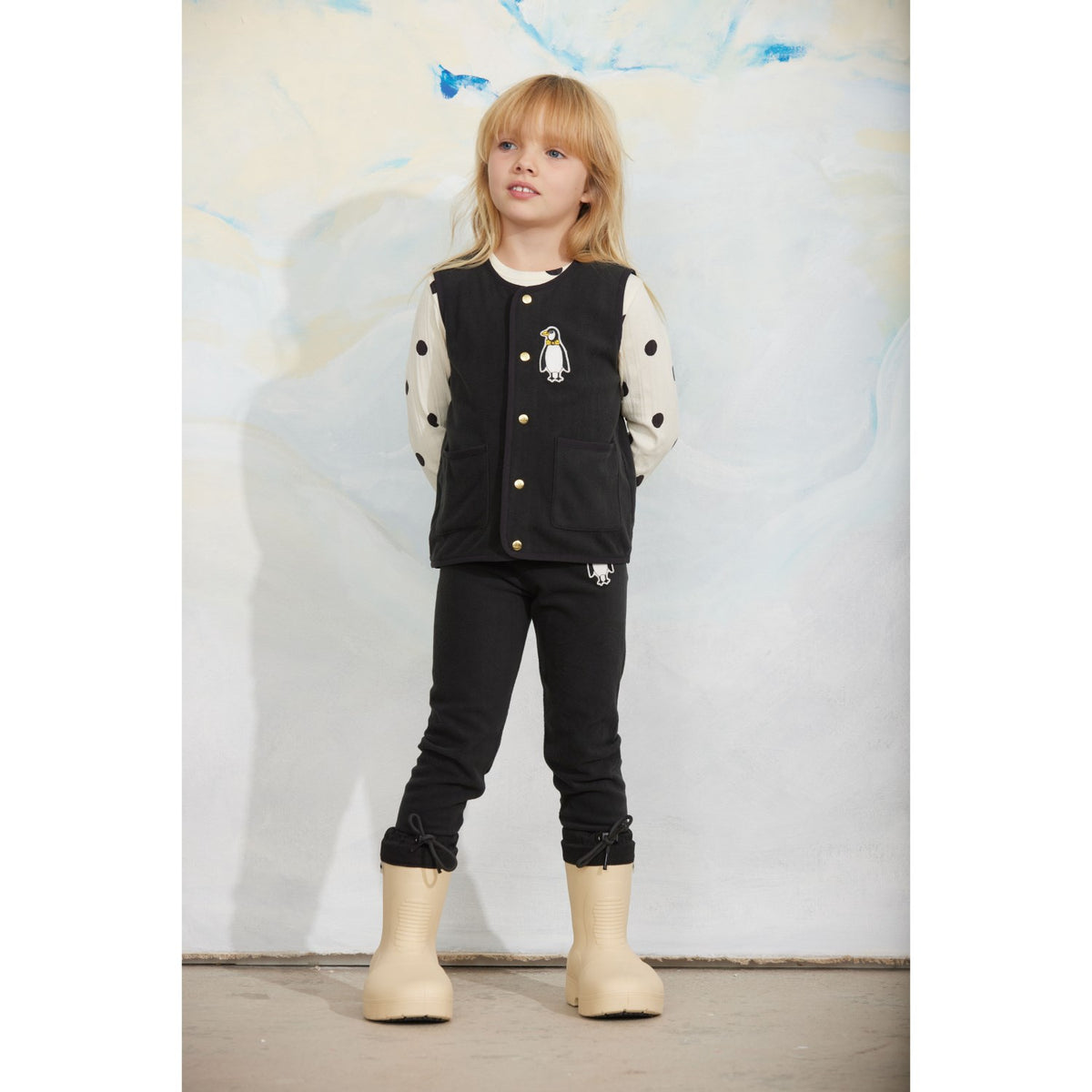 Mini Rodini Black Penguin Patch Microfleece Trousers
