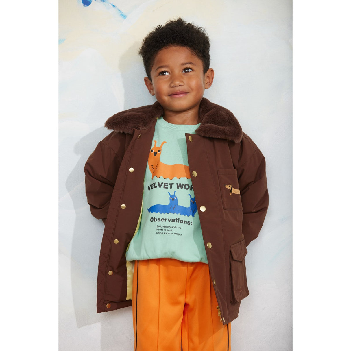 Mini Rodini Brown Vattert Nylon Parka Med Faux Pels Halsbånd