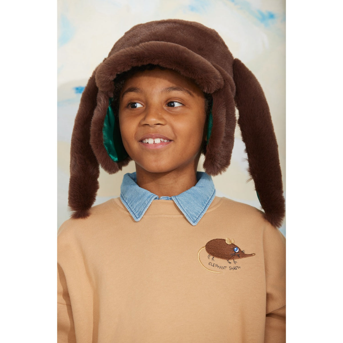 Mini Rodini Beige Elephant Shrew Emb Collegegenser