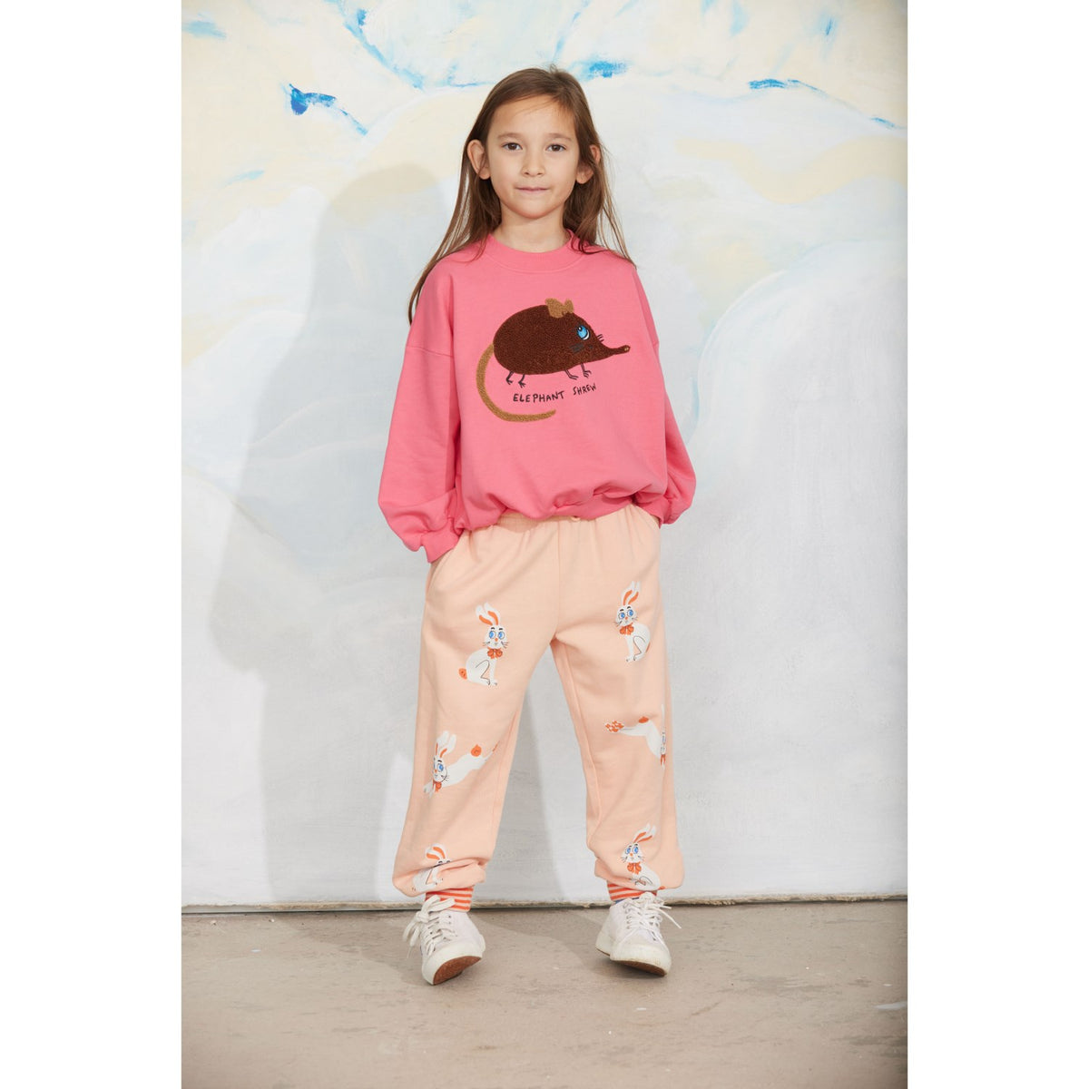 Mini Rodini Pink Elephant Shrew Chenille Collegegenser