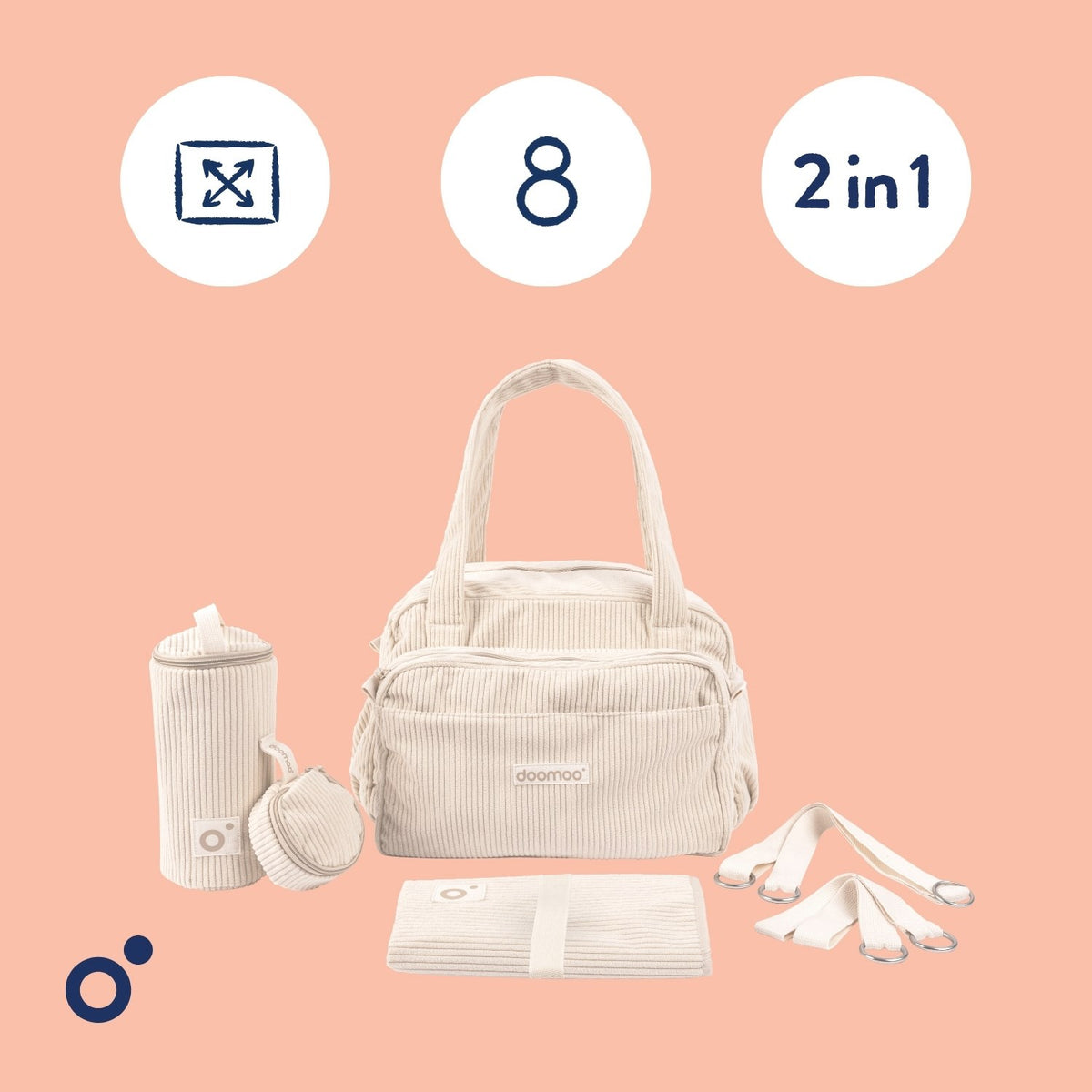 Doomoo Corduroy Sand Diaper Veske Med 8 Tilbehør