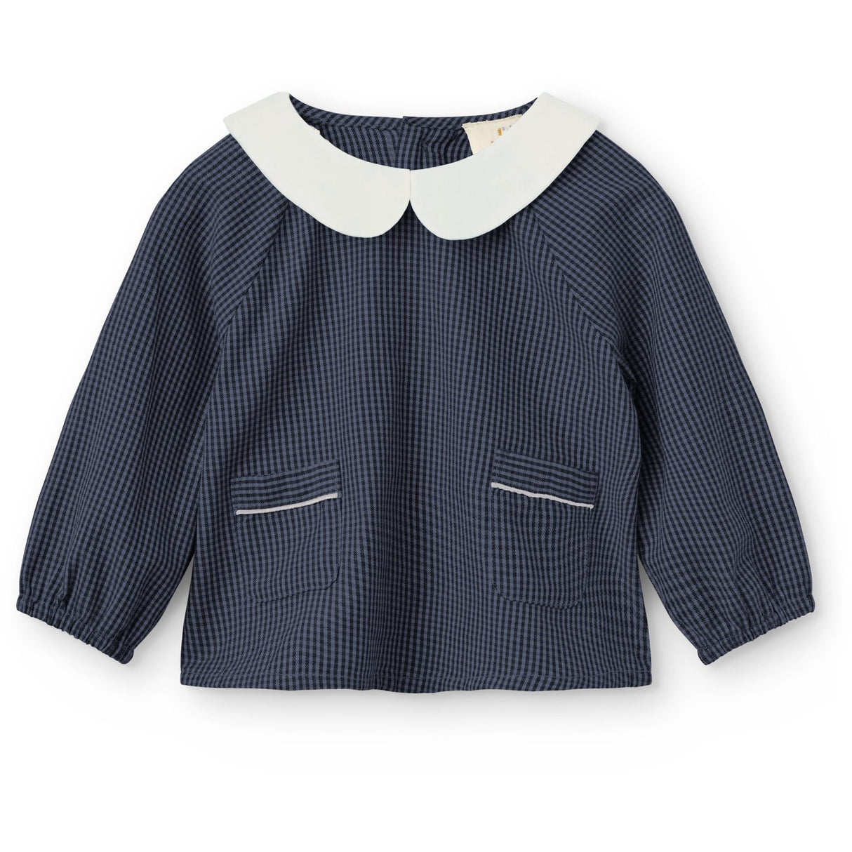 COPENHAGEN COLORS Brown Blue Check Comb. Checkered Baby Sett M/ Bluse M/ Halsbånd & Bukser