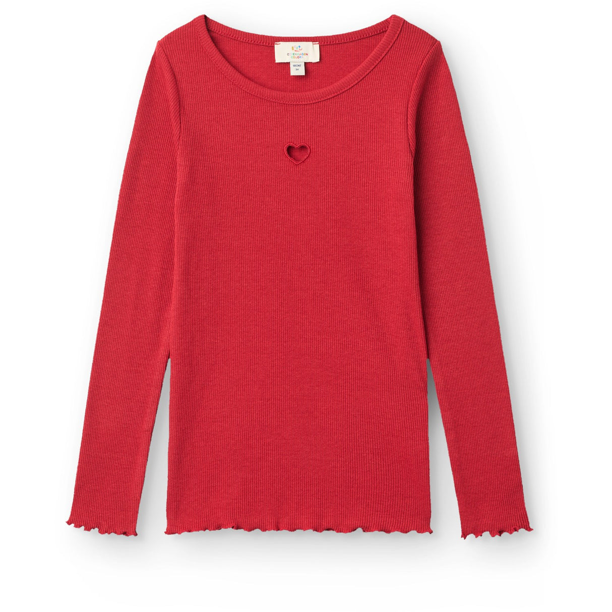 COPENHAGEN COLORS Red Modal Rib Ls Tee M/ Heart Hole Pattern