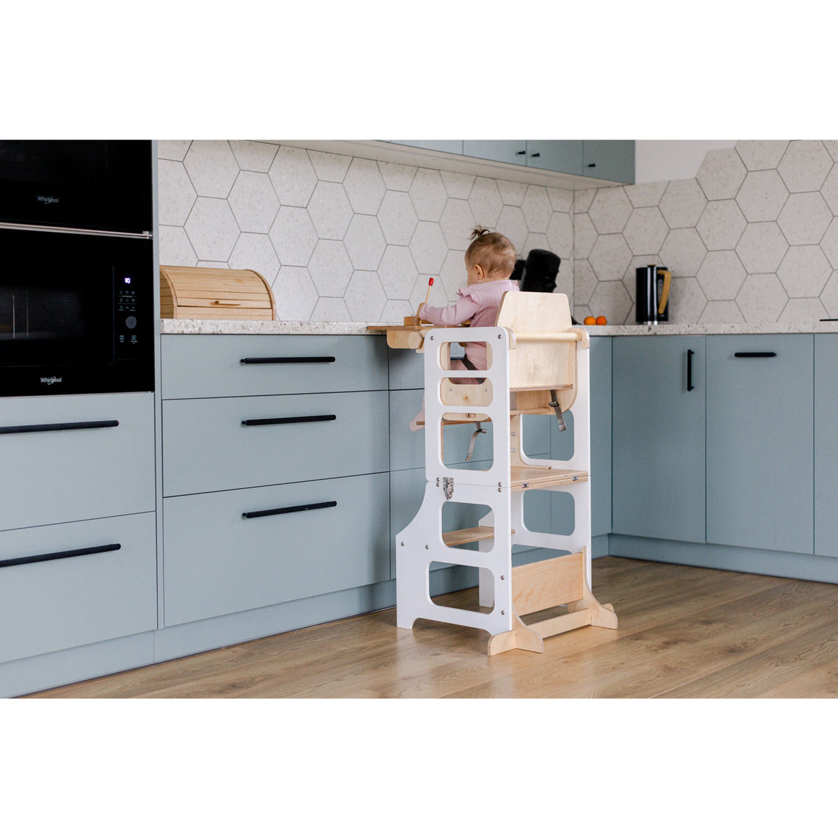 Duck Woodworks White Foldbar EC Kitchen Tower Med Højt Stol Addon Sett