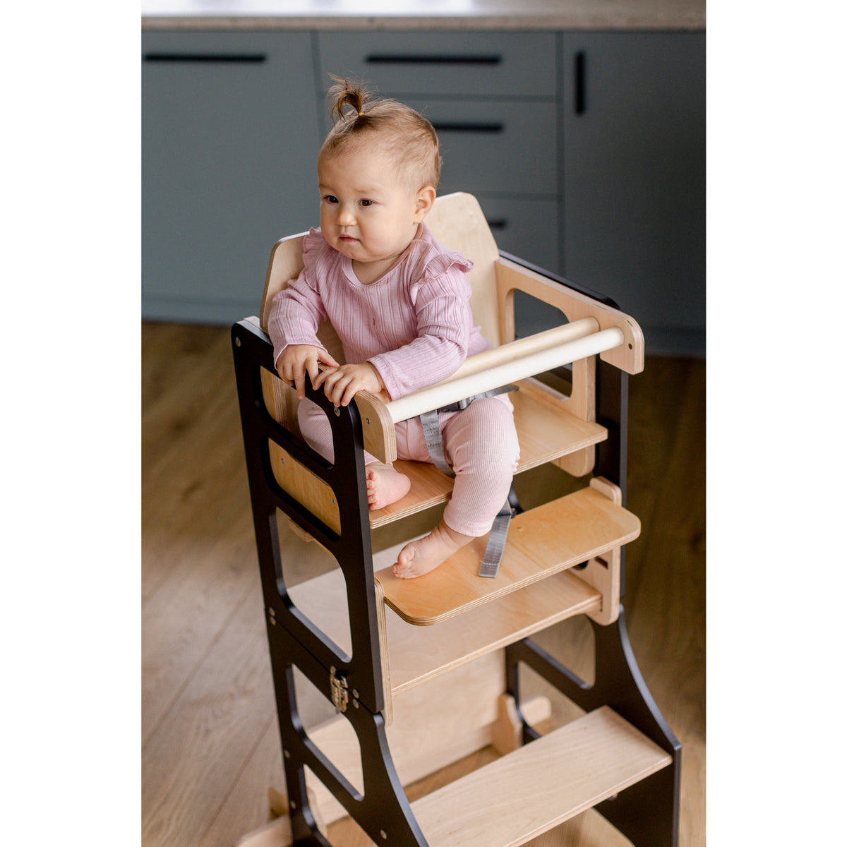 Duck Woodworks Black Foldbar EC Kitchen Tower Med Højt Stol Addon Sett