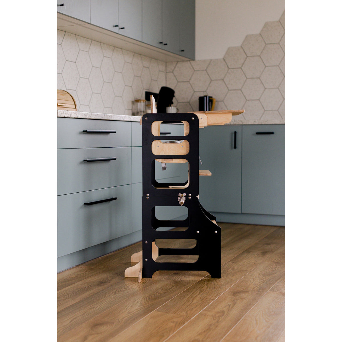 Duck Woodworks Black Foldbar EC Kitchen Tower Med Højt Stol Addon Sett