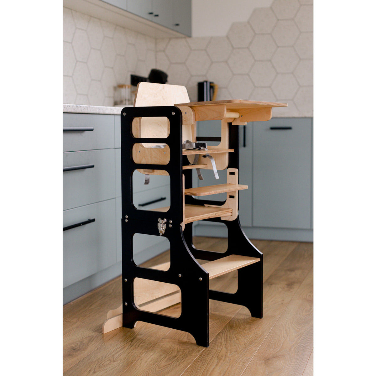 Duck Woodworks Black Foldbar EC Kitchen Tower Med Højt Stol Addon Sett