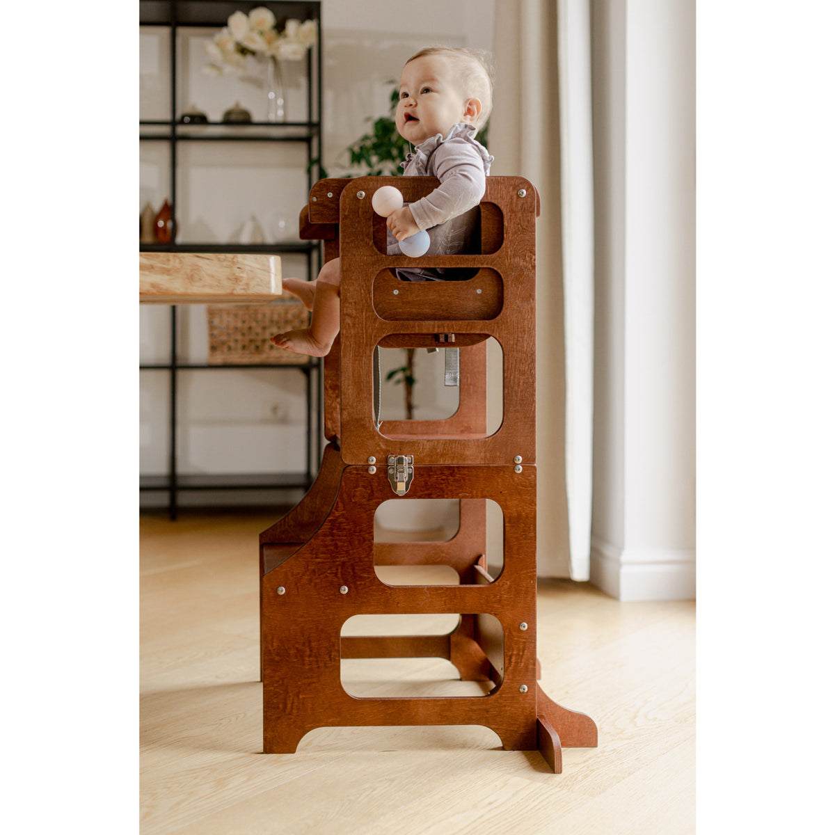 Duck Woodworks Honey Glaze Foldbar Kitchen Tower Stained Med Højt Stol Addon Sett