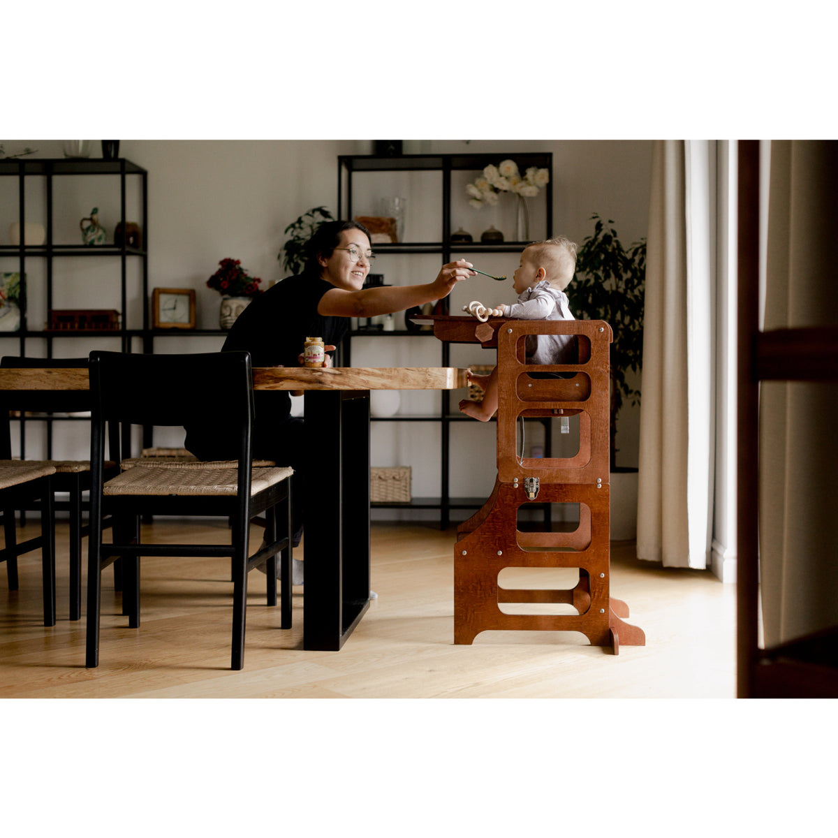 Duck Woodworks Honey Glaze Foldbar Kitchen Tower Stained Med Højt Stol Addon Sett