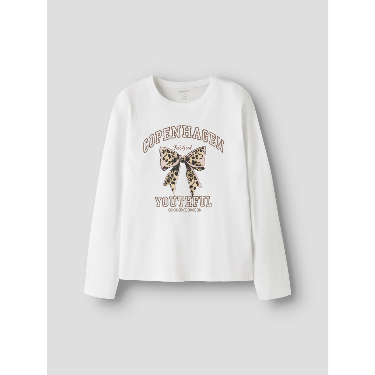 Name It Bright White Leo Bow Nkfveen Ls Nreg Topp