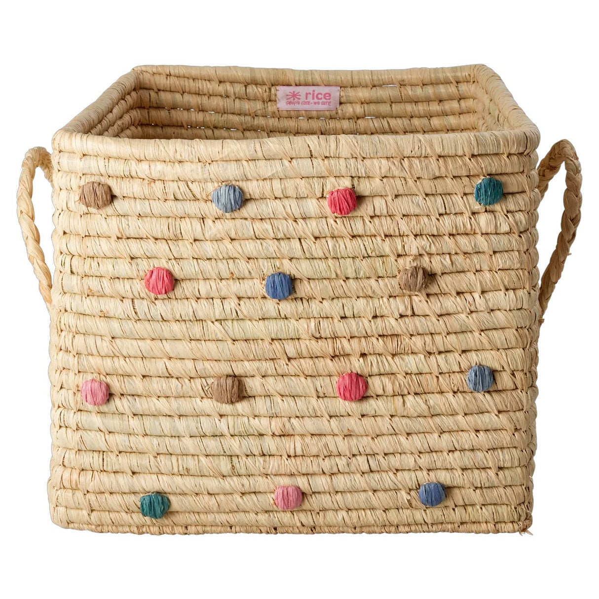 Rice Raffia Square Basket med 'A New York Minute' Dots - Raffia Håndtak