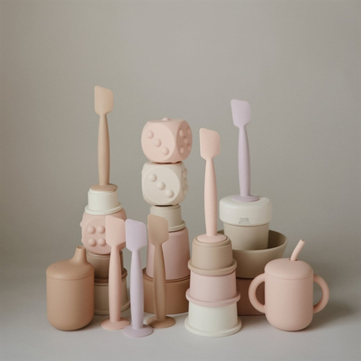 Mushie Silikone Terning 2-pakning Blush/Shifting Sands