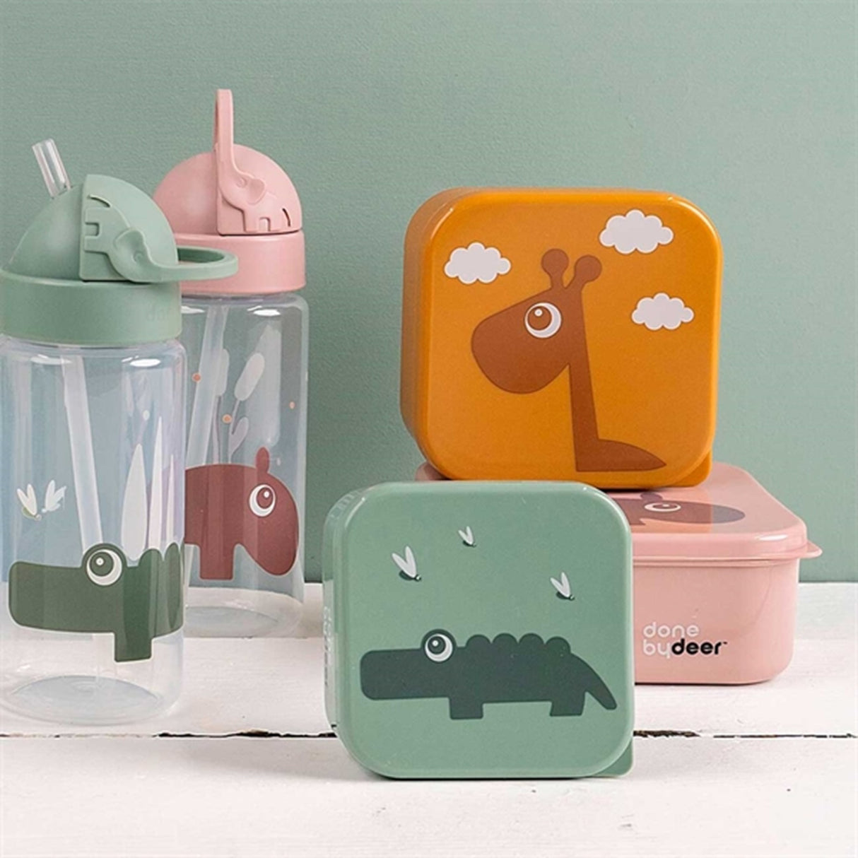 Done by Deer Straw Bottle Croco Green