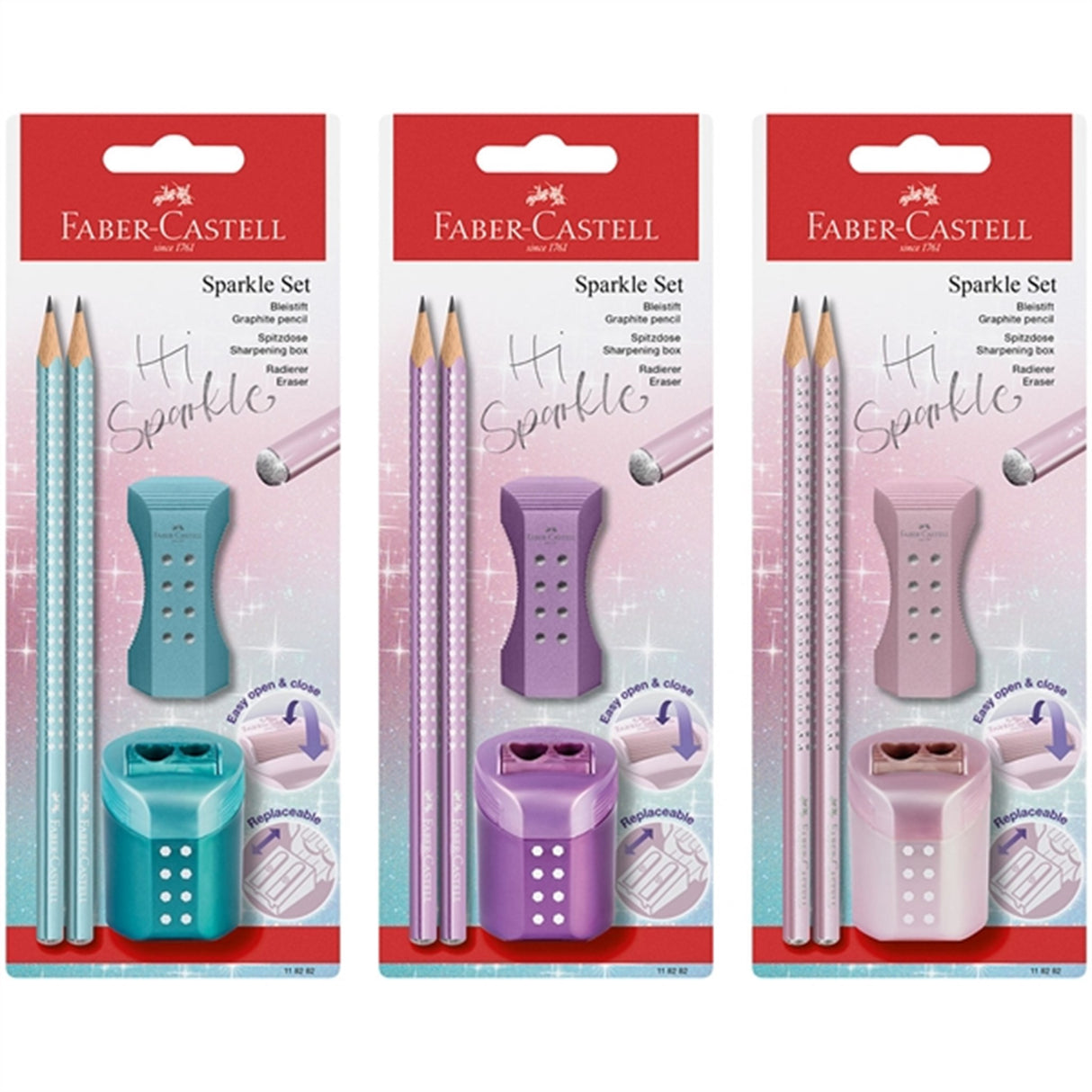 Faber-Castell Sparkle 2 Blyanter, Viskelær, Blyantspisser - Turkis