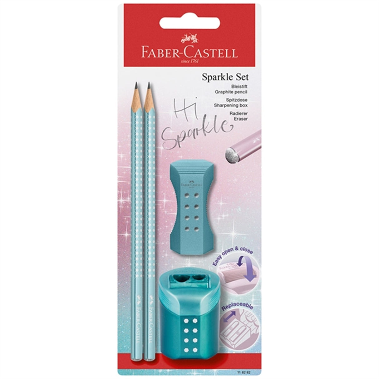 Faber-Castell Sparkle 2 Blyanter, Viskelær, Blyantspisser - Turkis