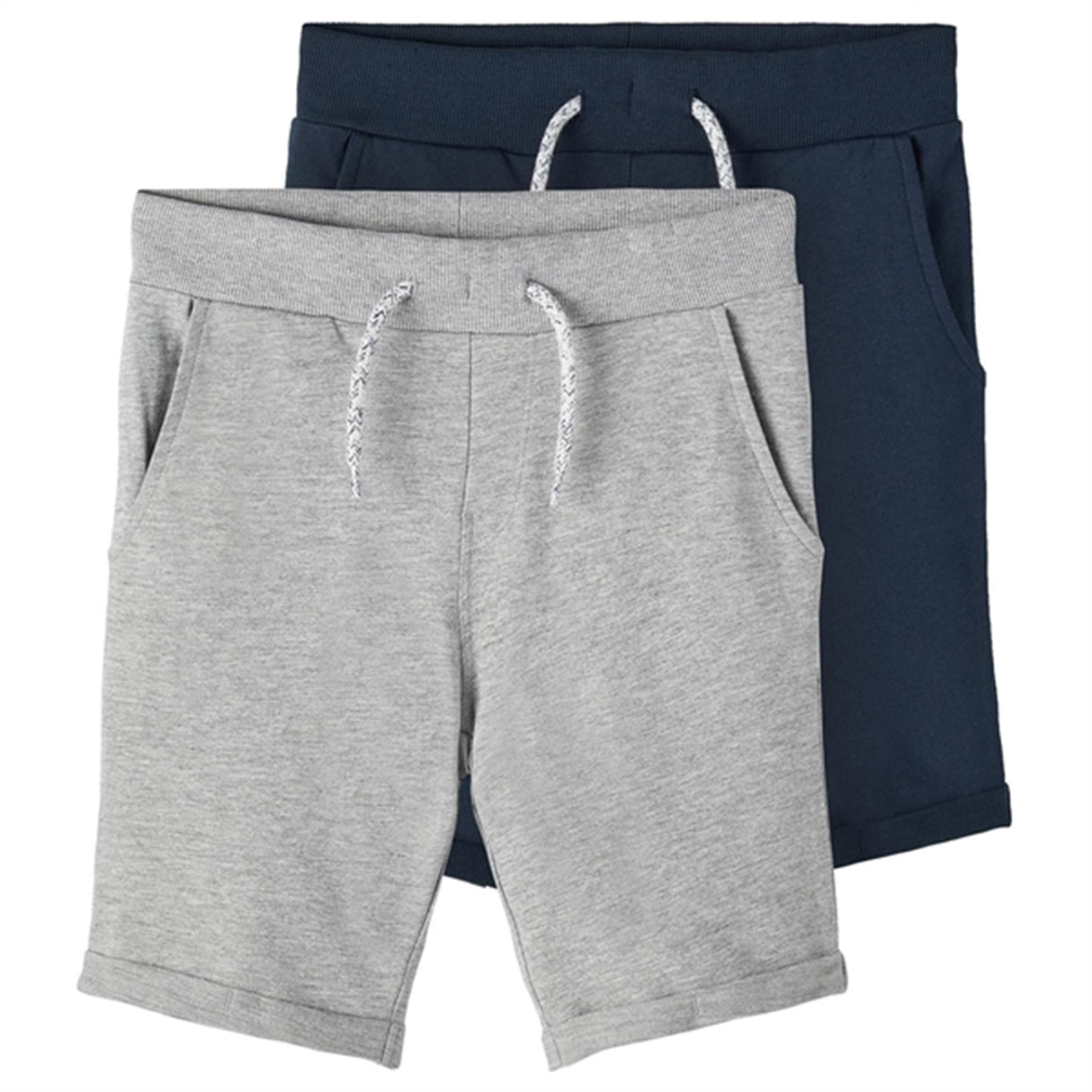 Name it Grey Melange/Dark Sapphire Vermo Lange Sweat Shorts 2-pakning Noos