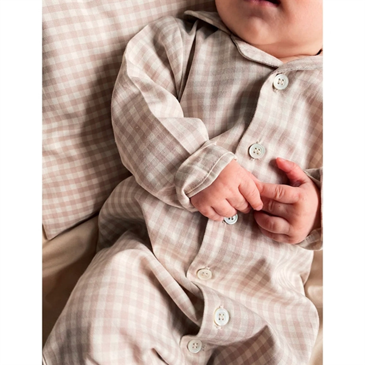 lalaby Beige Gingham Klassisk Natdragt