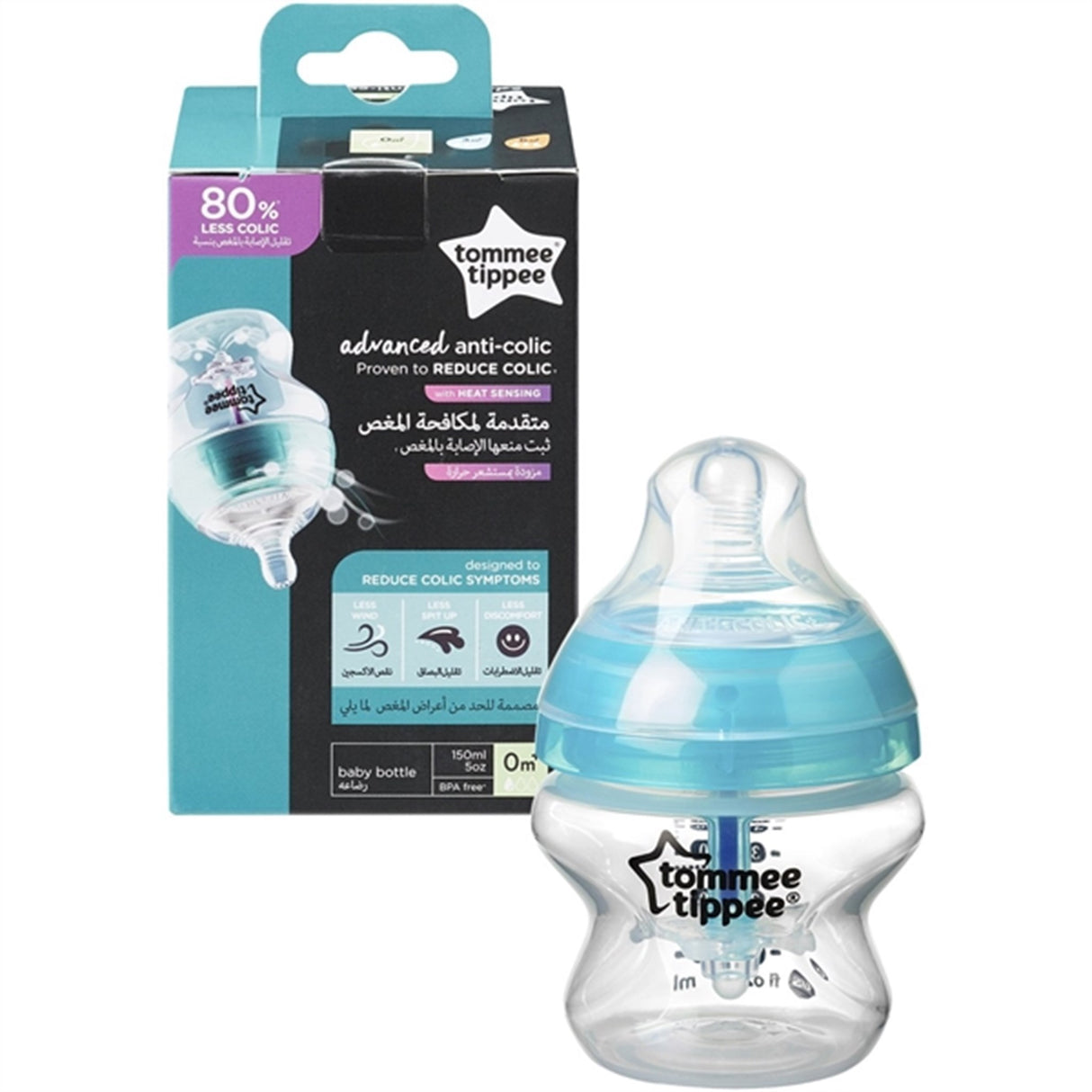 Tommee Tippee Tåteflaske m/Varmeindikator Anti-Kolikk 150 ml