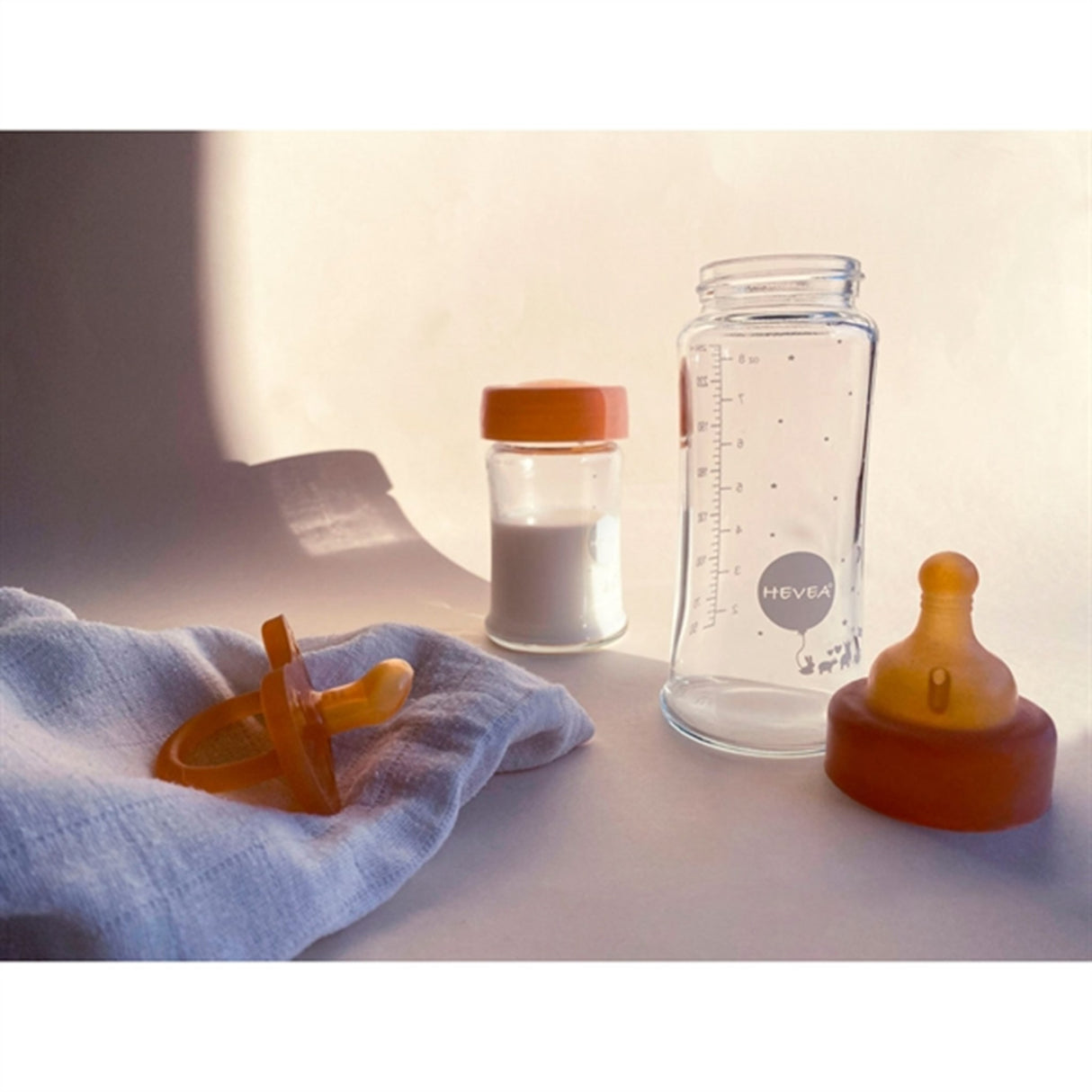 Hevea Babyflasker Glass Med Vid Hals 250 ml 2-Pakning