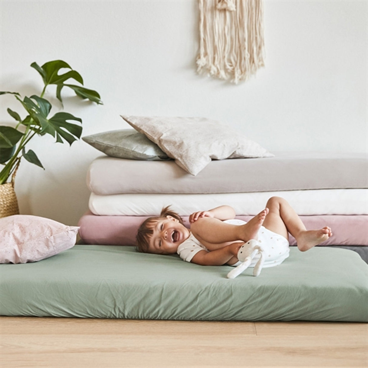 Leander Laken til Babyseng 2-Pak Sage Green