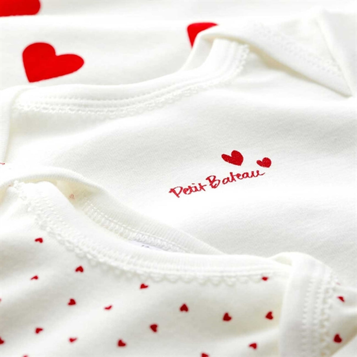 Petit Bateau Body 3-pack White/Red Hearts