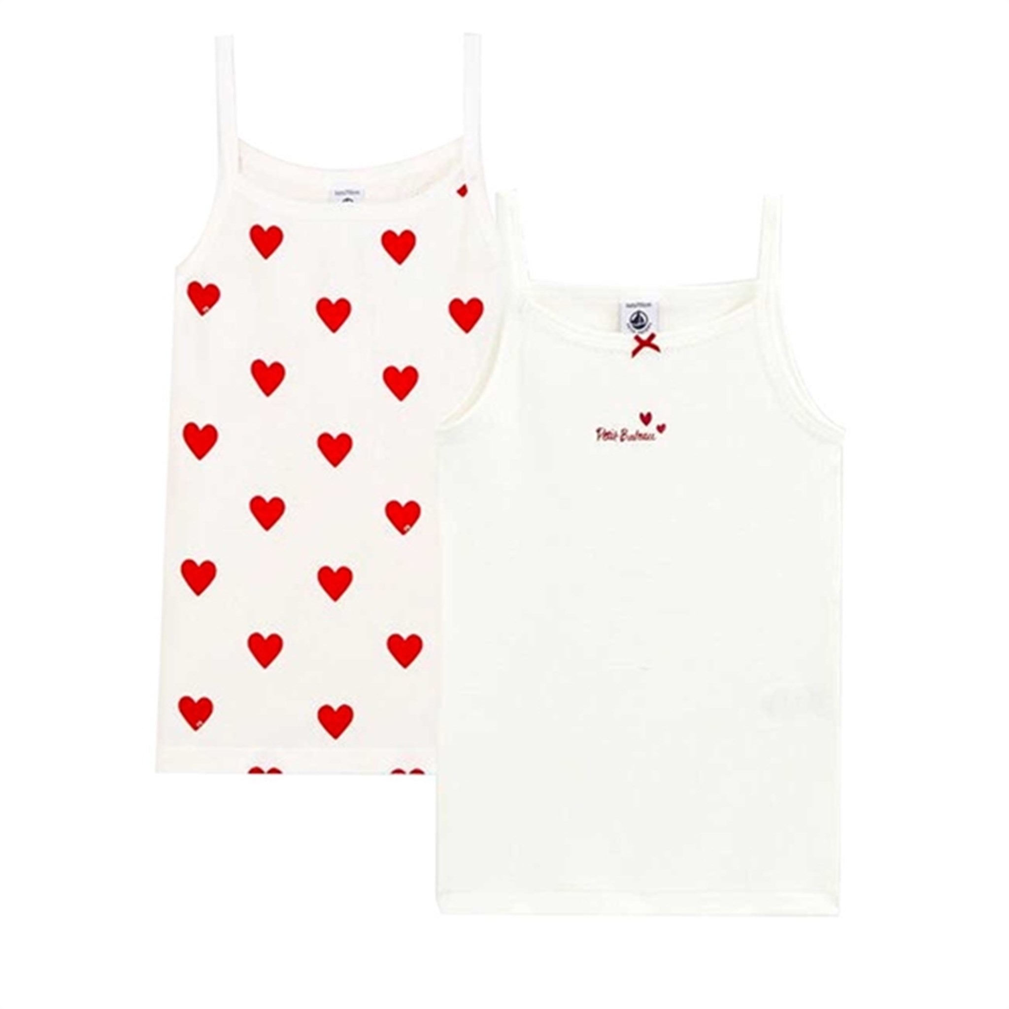 Petit Bateau Undershirt 2-pak White/Red Hearts