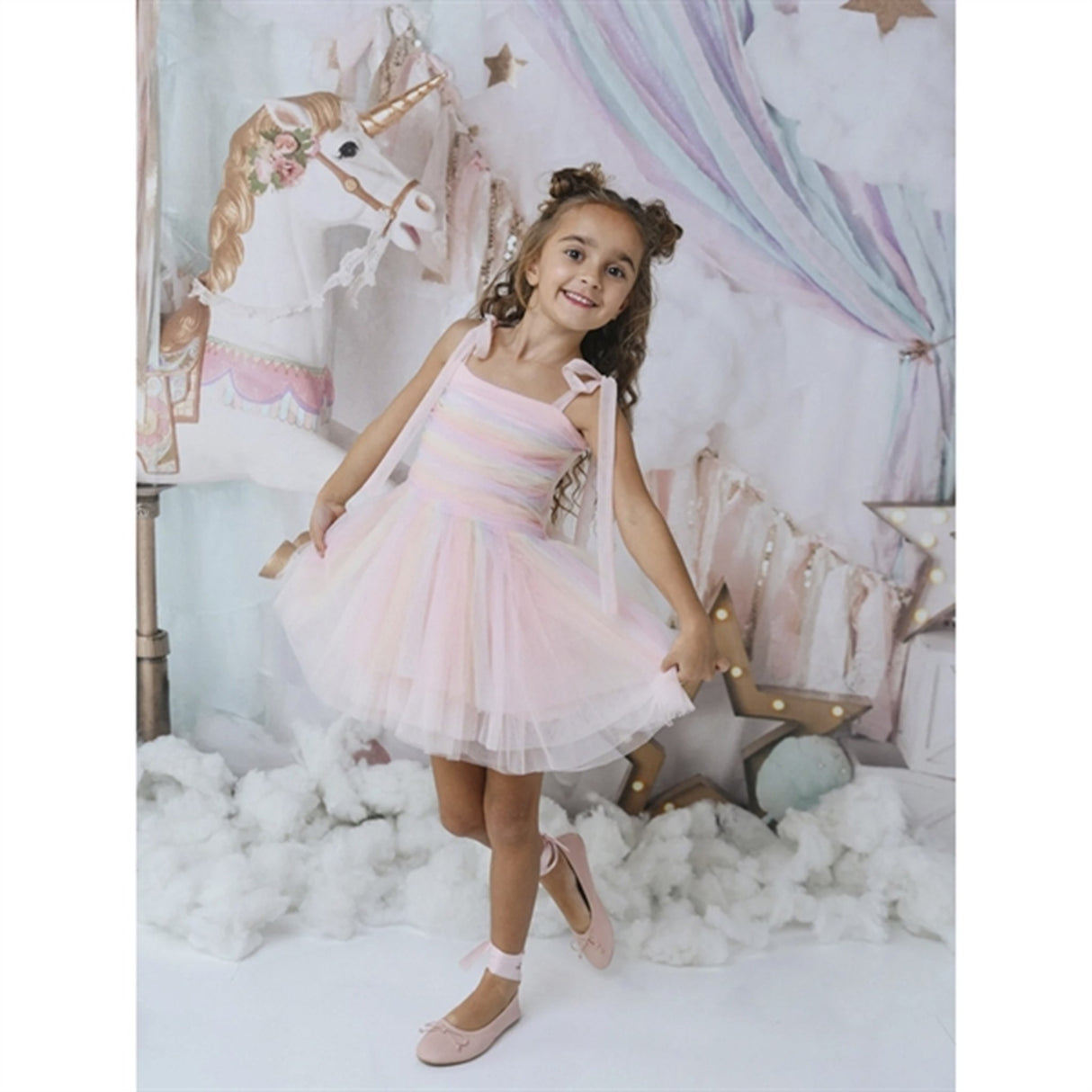 Dolly by Le Petit Tom Unicorn Rainbow Ballerinasko Tulle Tutu Kjole Rainbow Pastel