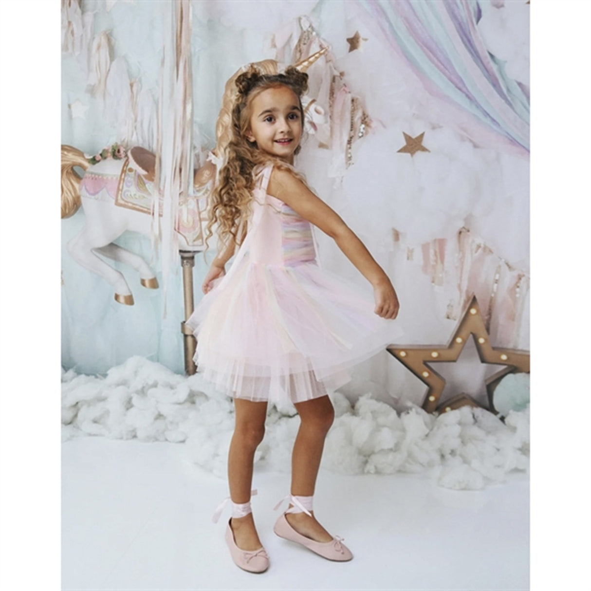 Dolly by Le Petit Tom Unicorn Rainbow Ballerinasko Tulle Tutu Kjole Rainbow Pastel