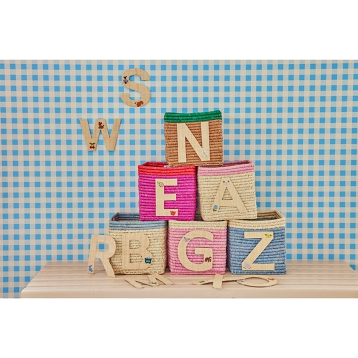 RICE Tea/Green Firkantet Oppbevaringskurv Lille