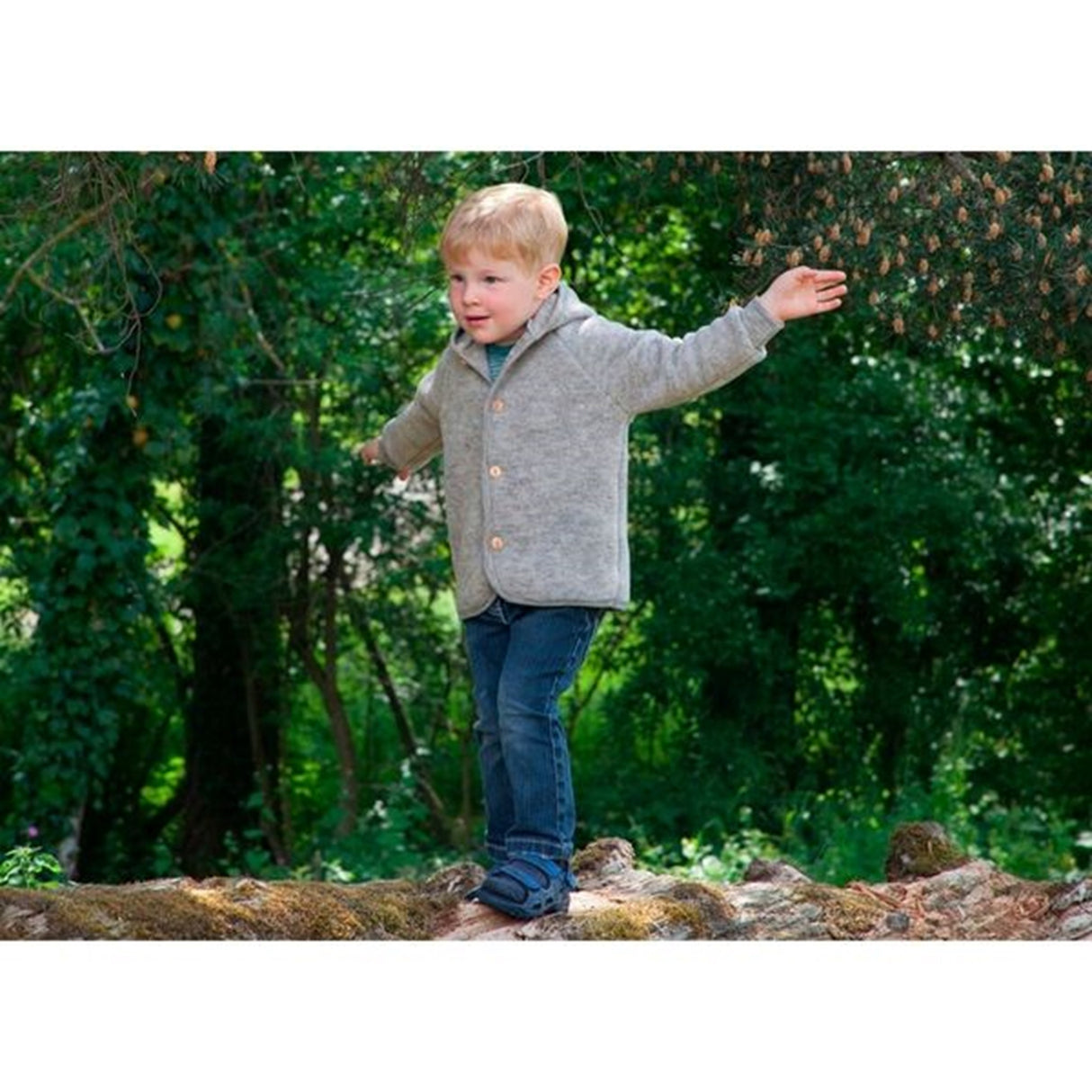 Engel Hooded Cardigan m. Treknapper Grey Mélange