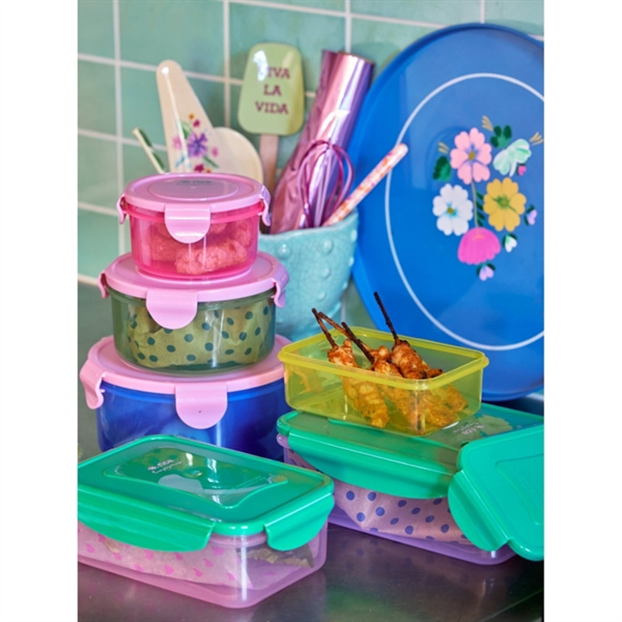 RICE Multicolor Opbevaringsbøtter 3-pakning