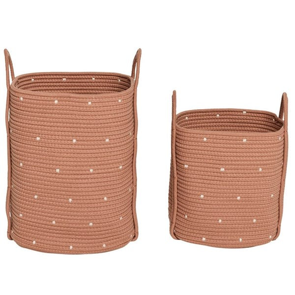 OYOY Dot Bomuldsreb Kurv 2-pakning Caramel