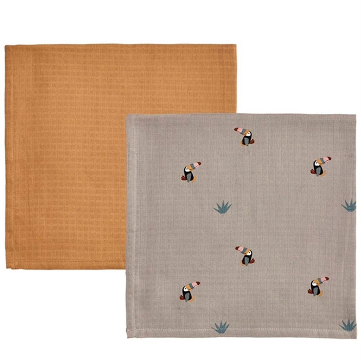 OYOY Toucan Muslin Stoffbleie 2-pakning Clay / Caramel