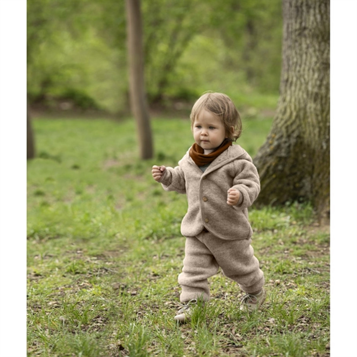 Engel Hooded Jakke m. Træknapper Sand Mélange 3