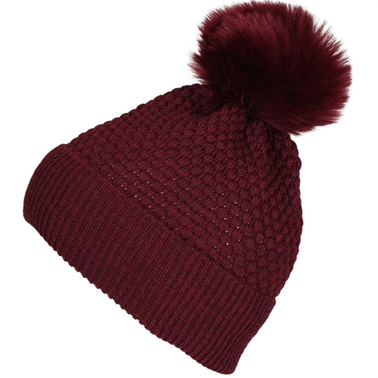 MP Chunky Oslo Beanie M. Ægte Pelskvast Wine Red 97501-1451