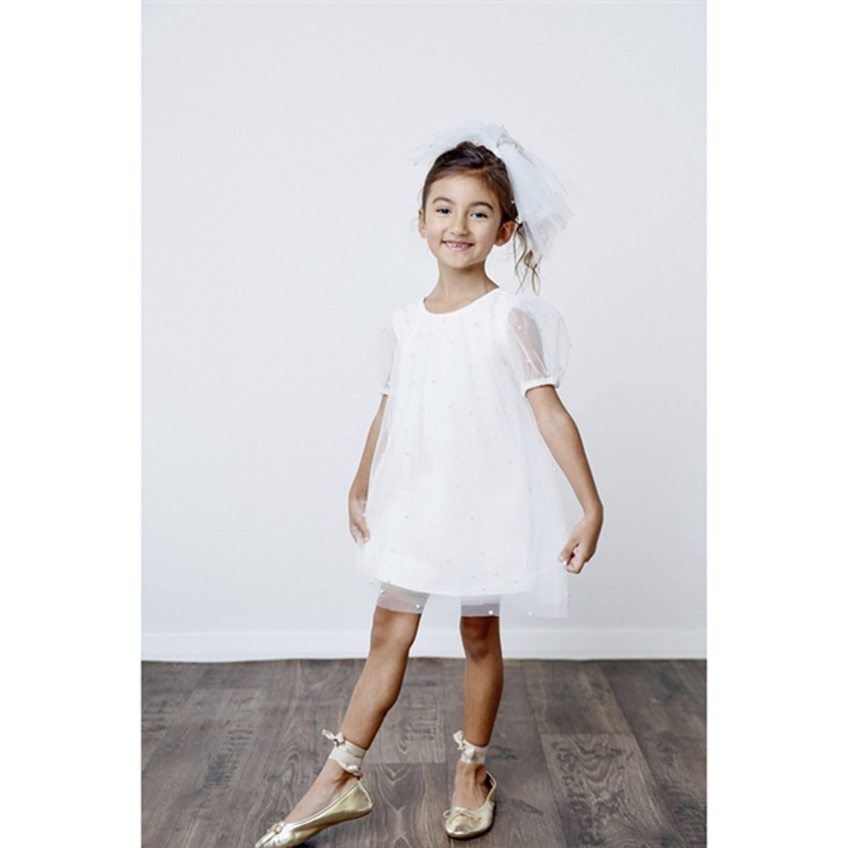 Dolly by Le Petit Tom Pearl Tulle Puff Aline Kjole White